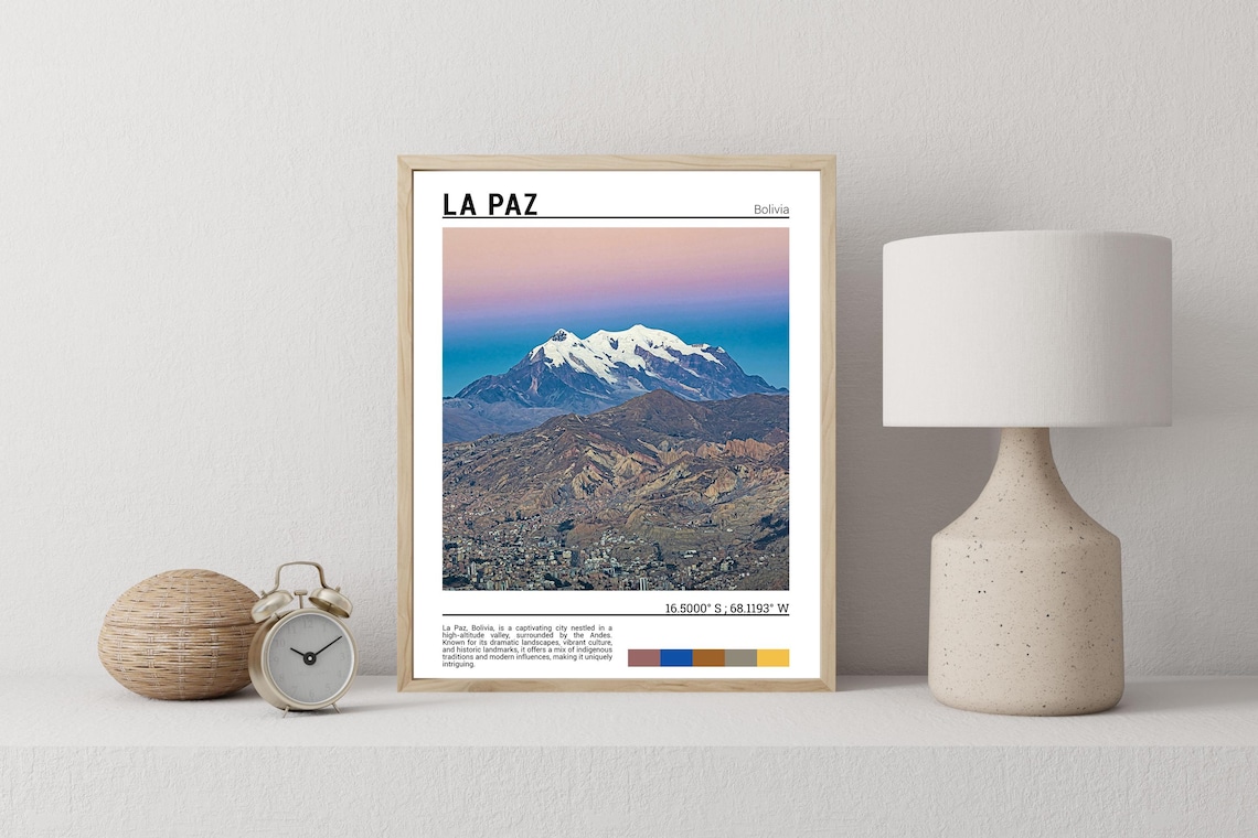 La Paz Bolivia Illimani Mountain Dusk City View Andes City Poster - Image 2