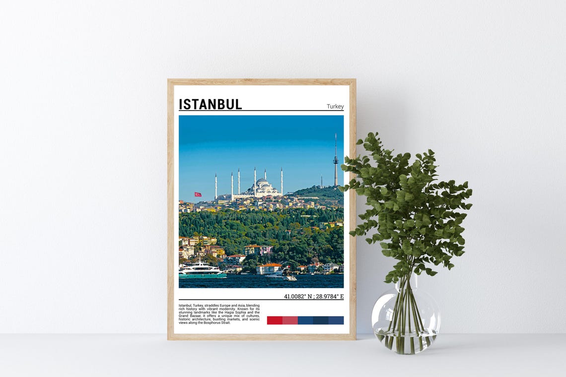 Istanbul Turkey Mosque Minarets Skyline Bosphorus Strait Travel Poster - Image 5