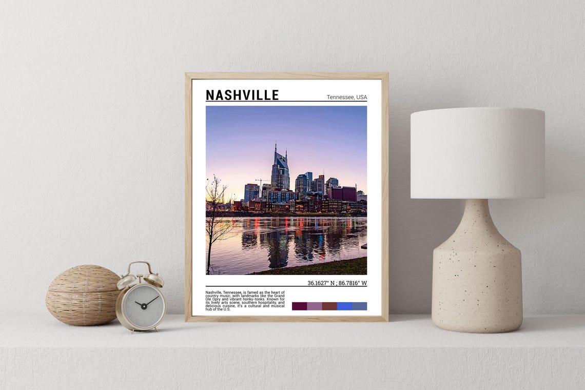 Nashville Tennessee Riverfront Skyline Sunset Reflection Photo Poster - Image 2