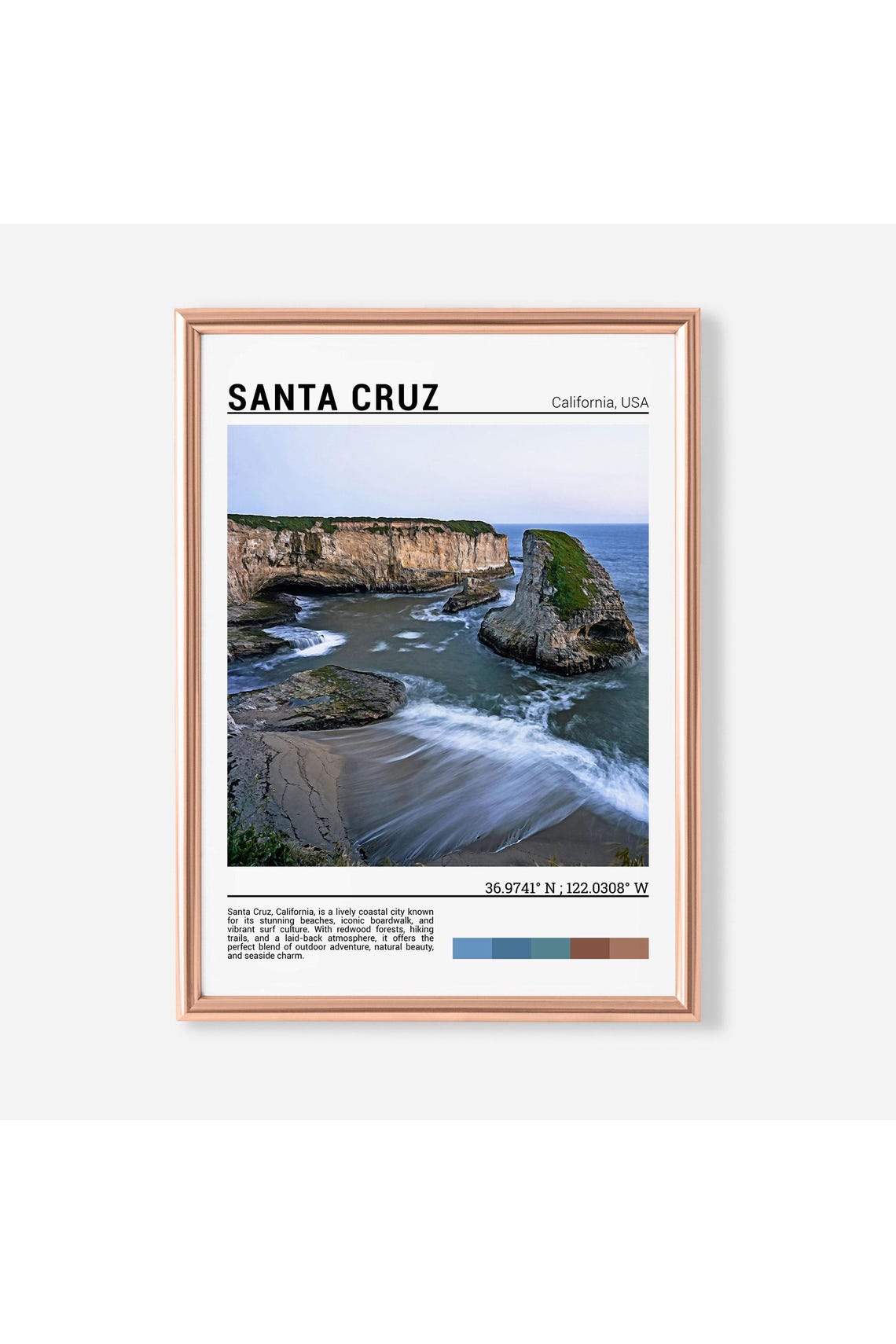 Santa Cruz California Shark Fin Cove Cliffs Coastal Travel Poster