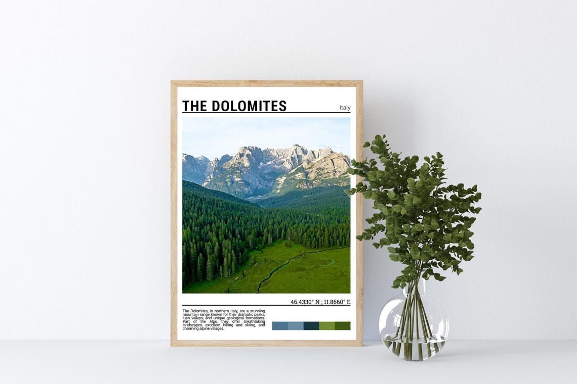 The Dolomites Italy Alpine Peaks Forest Valley Mountain Travel Poster - Image 4