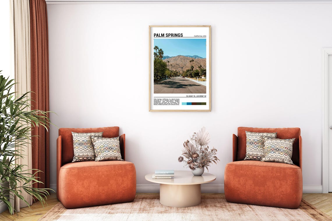 Palm Springs California Palm Lined Street Desert Mountains Poster - Image 7