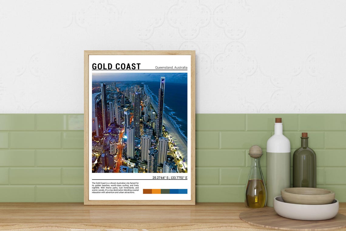 Gold Coast Queensland Night Skyline Towers Glowing Beach Poster - Image 3