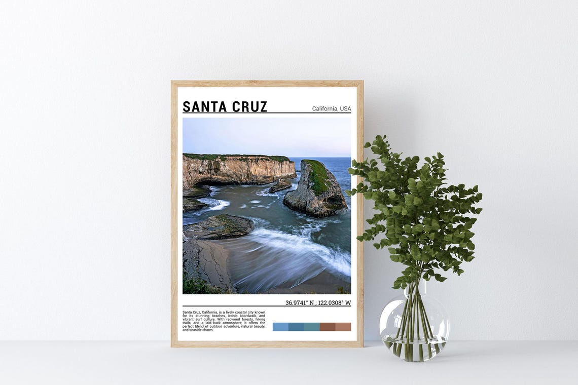 Santa Cruz California Shark Fin Cove Cliffs Coastal Travel Poster - Image 4