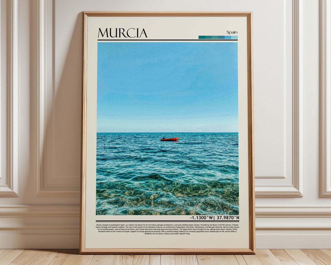 Murcia Spain Mediterranean Coast Red Boat Travel Poster Gift