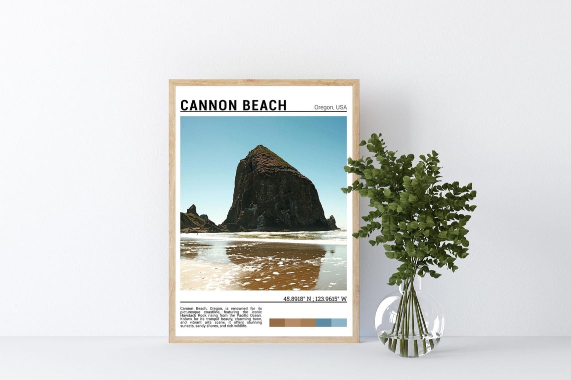 Cannon Beach Oregon Haystack Rock Sea Stack Shoreline Travel Poster - Image 4
