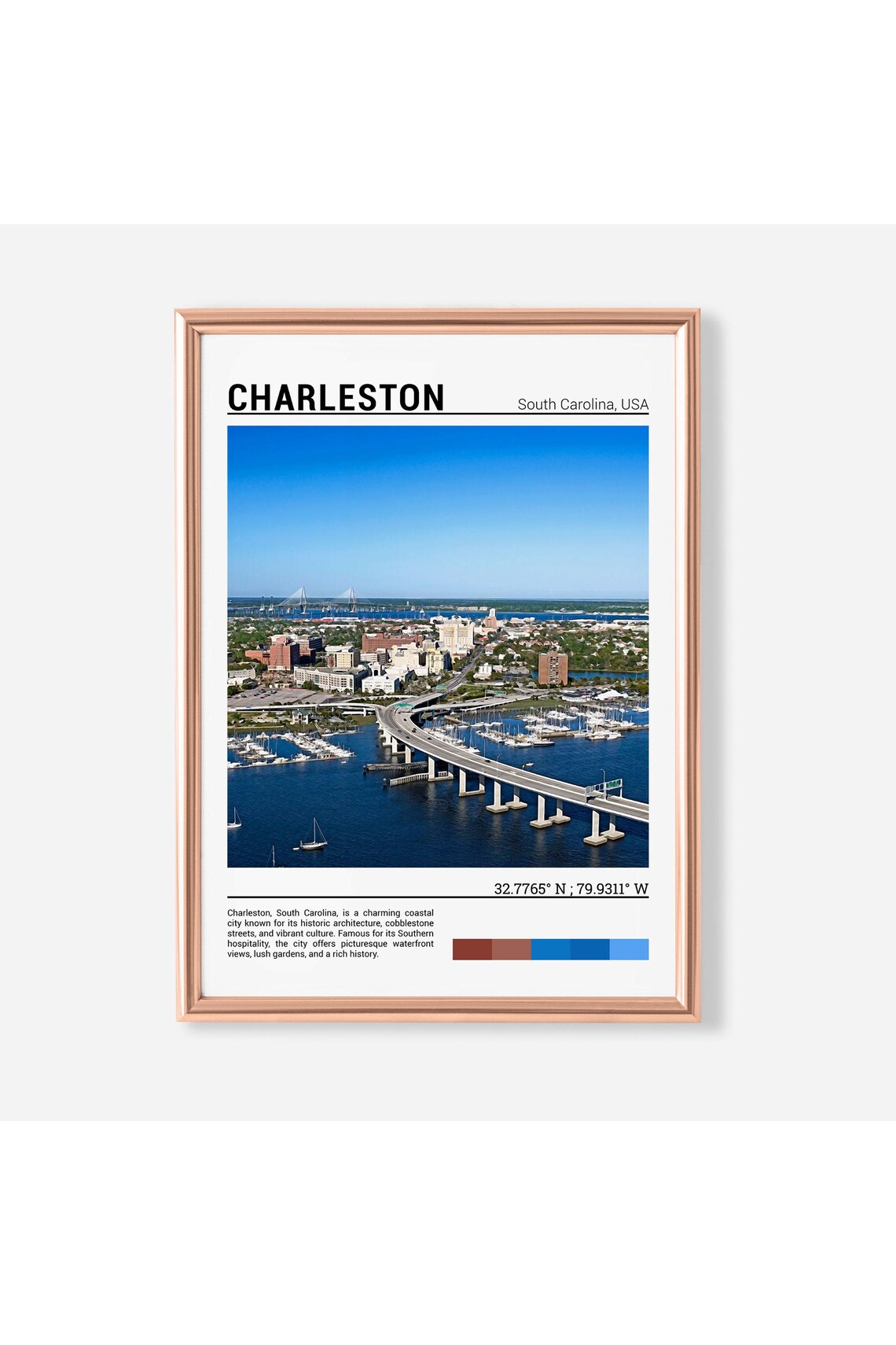 Charleston South Carolina Harbor Bridge Marina Skyline Travel Poster