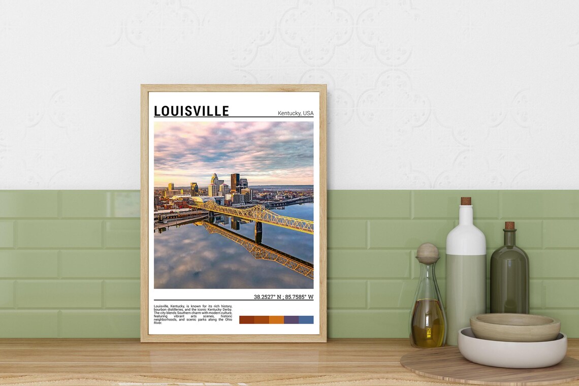 Louisville Kentucky Ohio River Bridge Sunset Golden River City Poster - Image 3