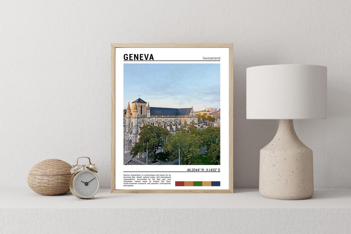Geneva Switzerland Historic Cathedral Trees Cityscape View Poster - Image 2
