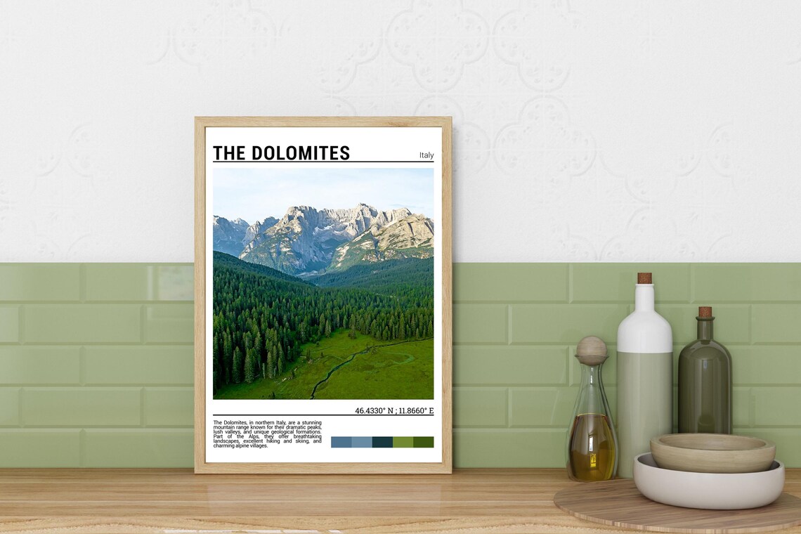 The Dolomites Italy Alpine Peaks Forest Valley Mountain Travel Poster - Image 3