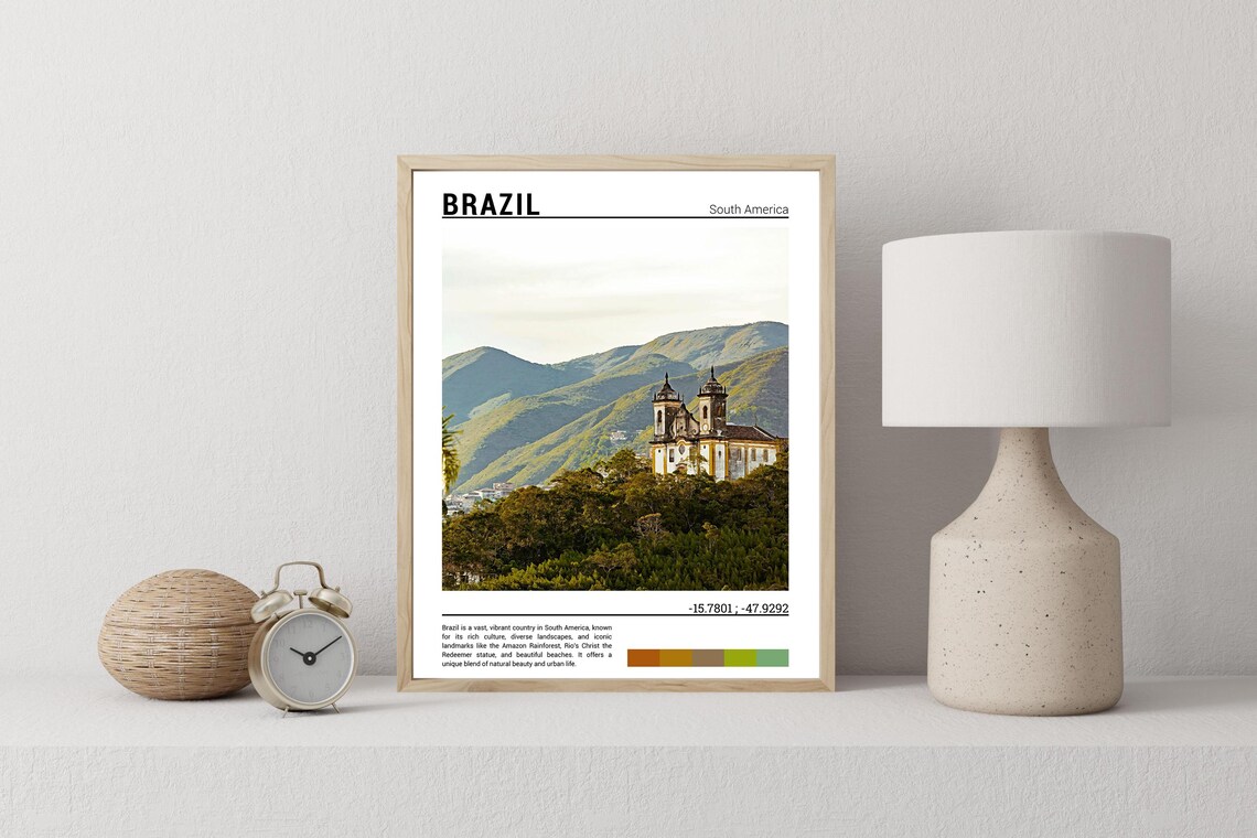 Brazil Colonial Church Green Mountains Heritage Scenic Travel Poster - Image 2