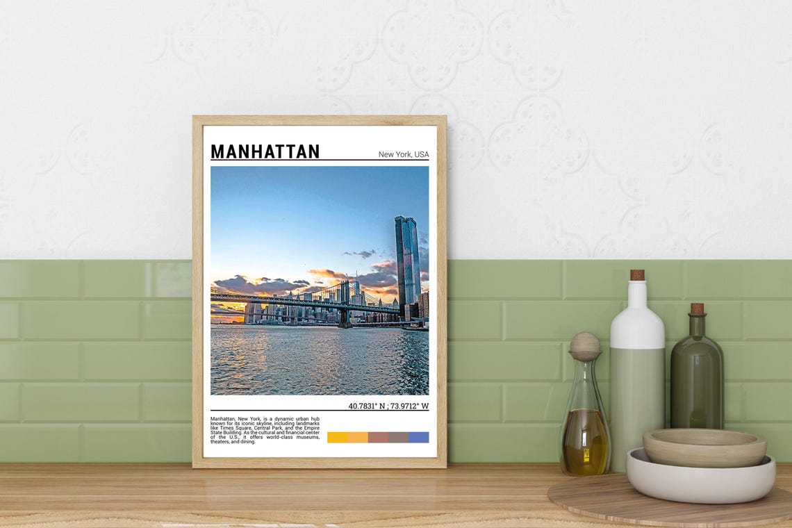 Manhattan New York City Bridge Skyline Sunset East River View Poster - Image 3