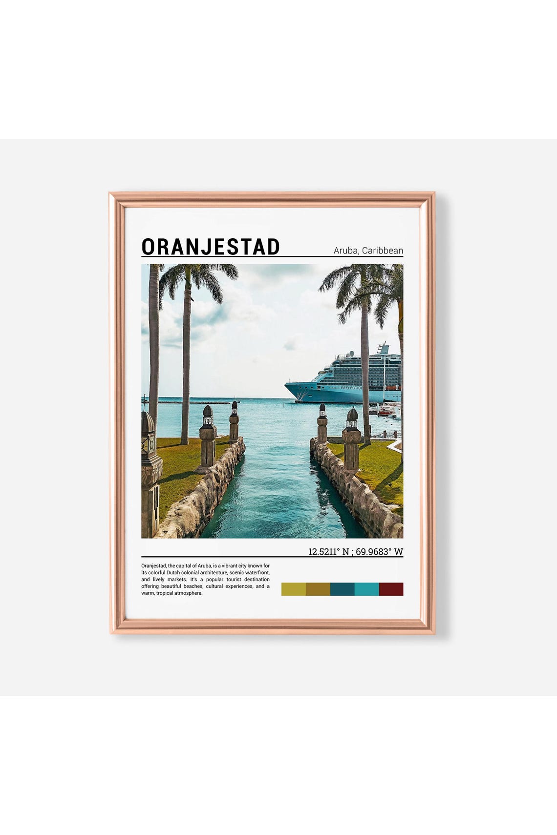 Oranjestad Aruba Cruise Ship Palm Trees Caribbean View Poster