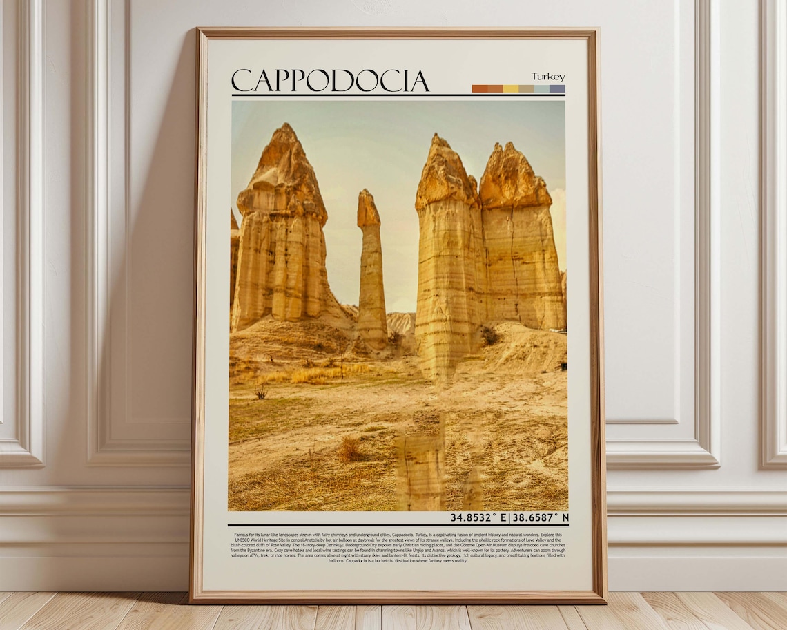 Cappadocia Turkey Fairy Chimneys Golden Rock Formations Travel Poster