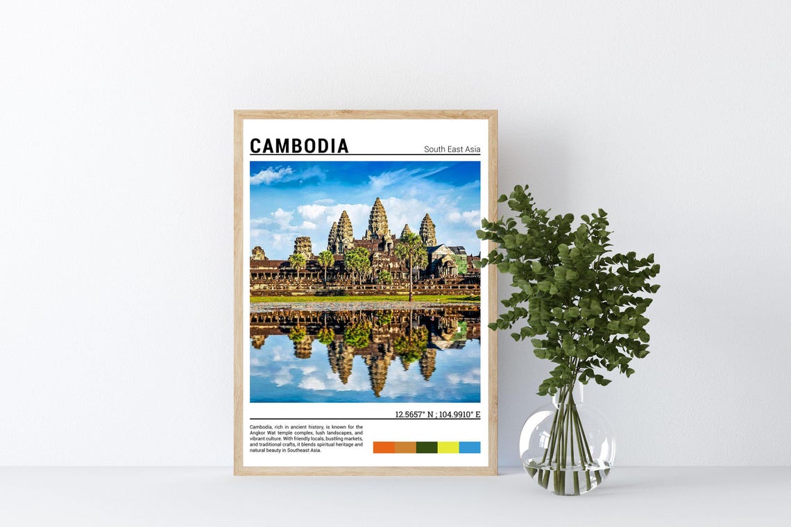 Angkor Wat Cambodia Ancient Temple Mirror Reflection Blue Sky Poster - Image 4