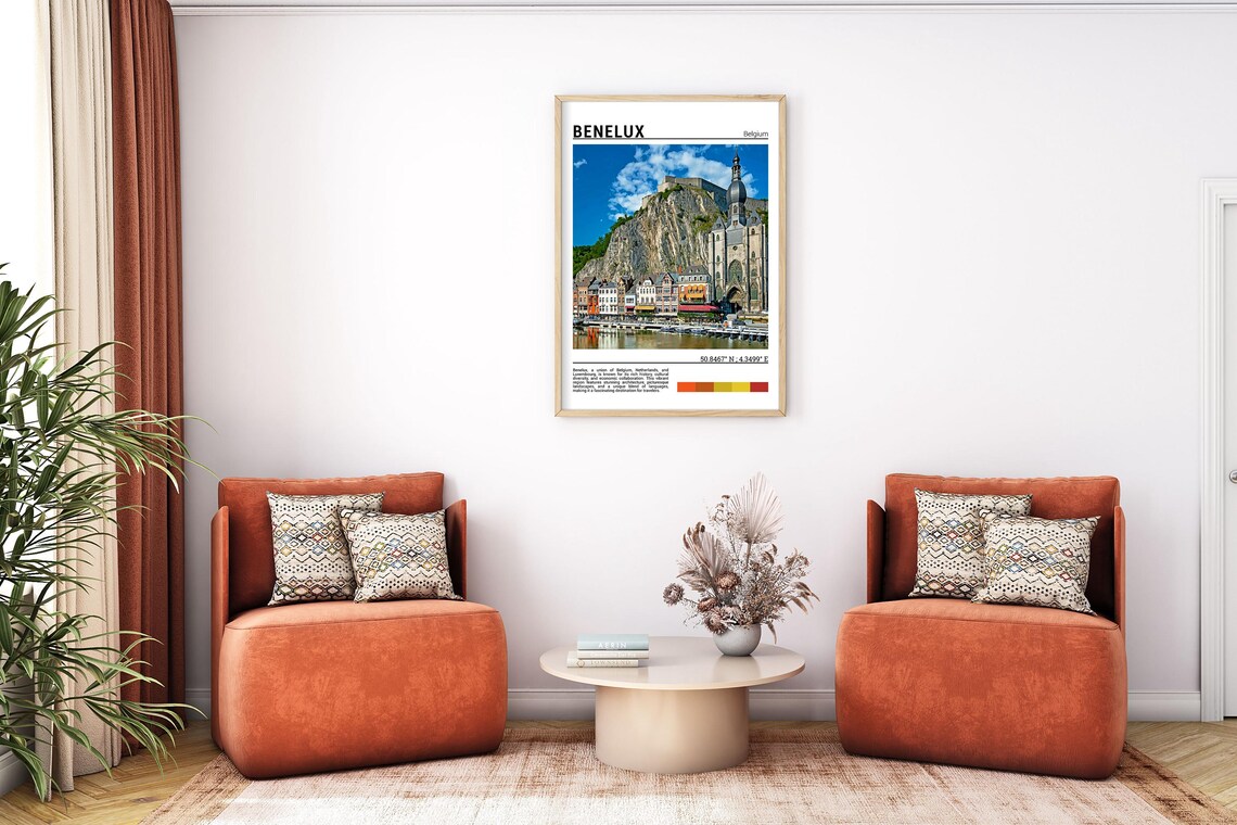 Benelux Belgium Riverside Old Town Church Cliff Castle Travel Poster - Image 7