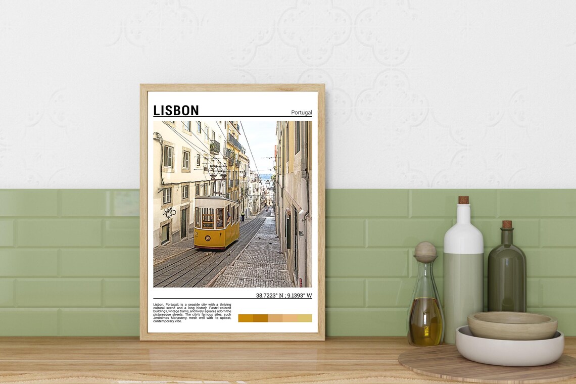 Lisbon Portugal Vintage Yellow Tram Cobblestone Street Poster - Image 3