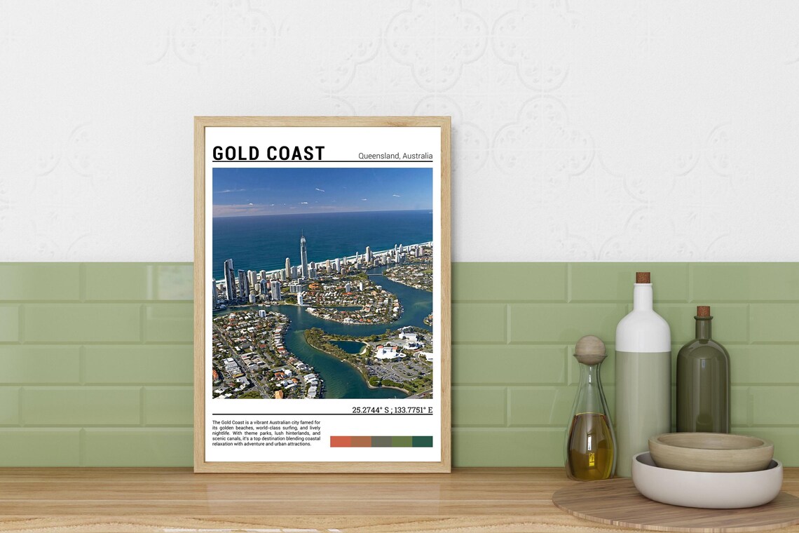 Gold Coast Queensland Aerial Skyline Ocean Canals Day Poster - Image 3