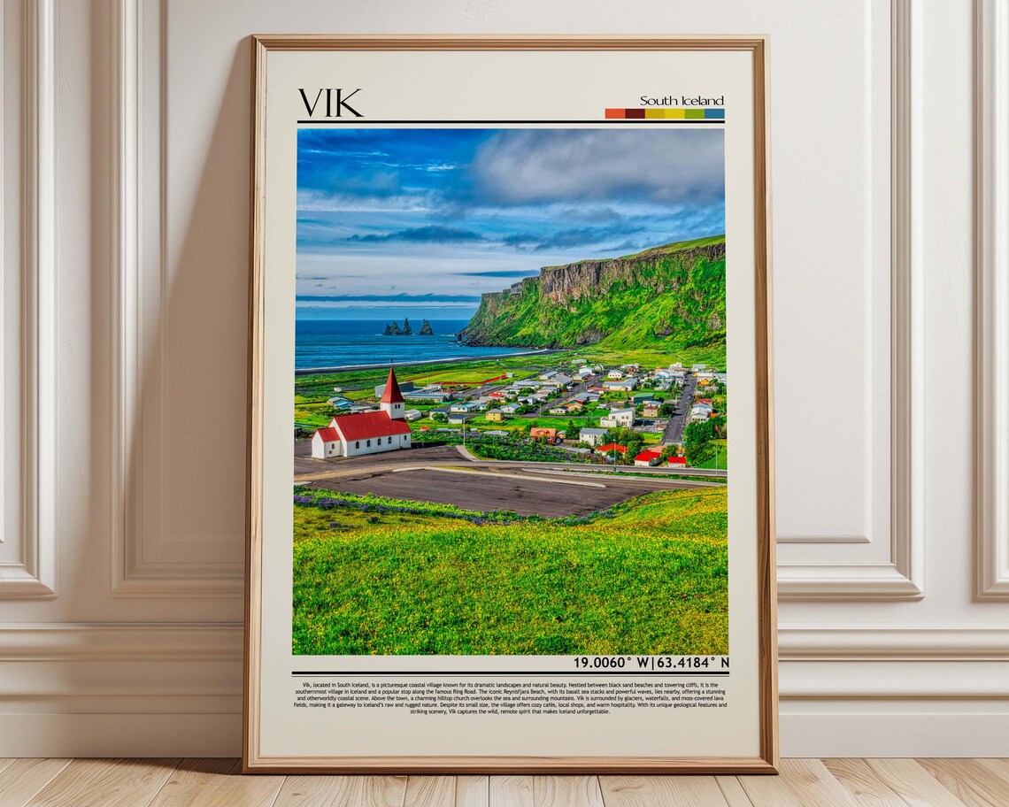 Vik South Iceland Red Church Coastal Village Photo Travel Poster