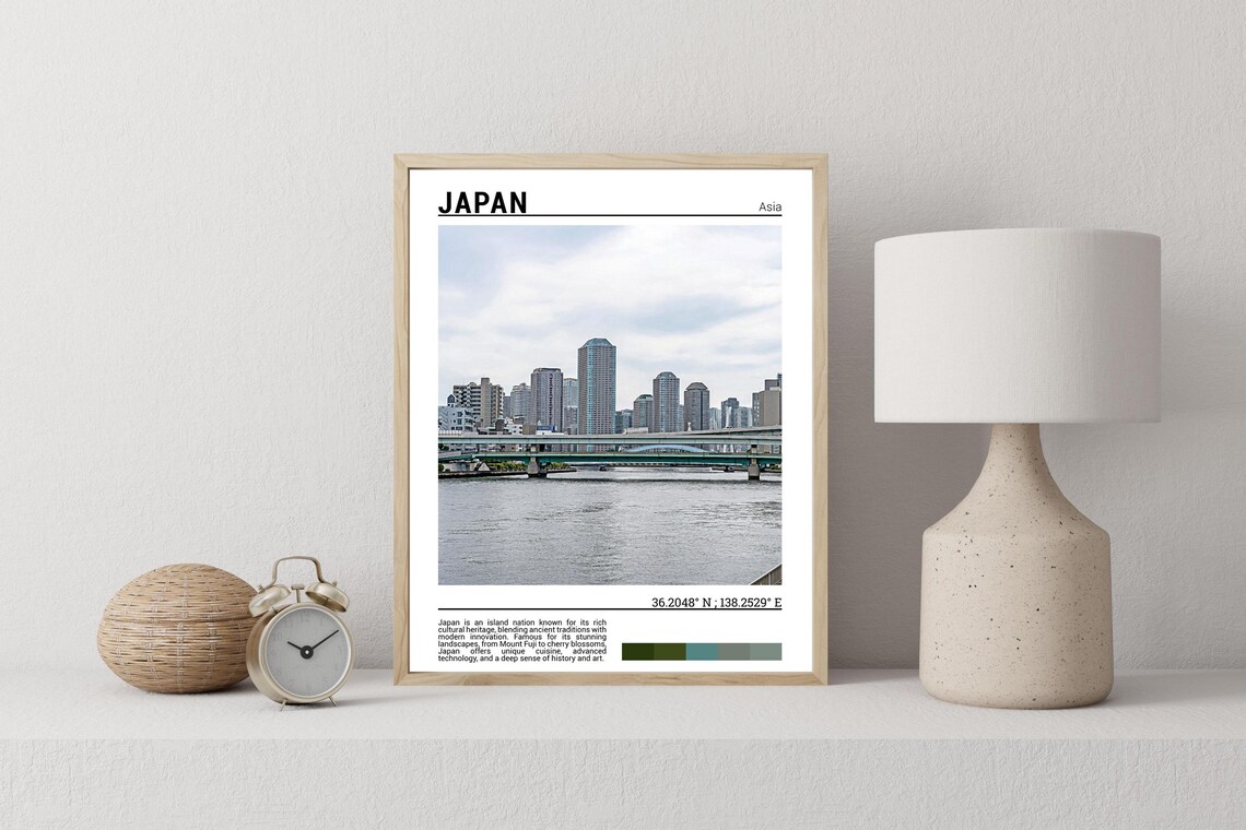 Japan Modern City Skyline River Bridge Glass Towers View Photo Poster - Image 2