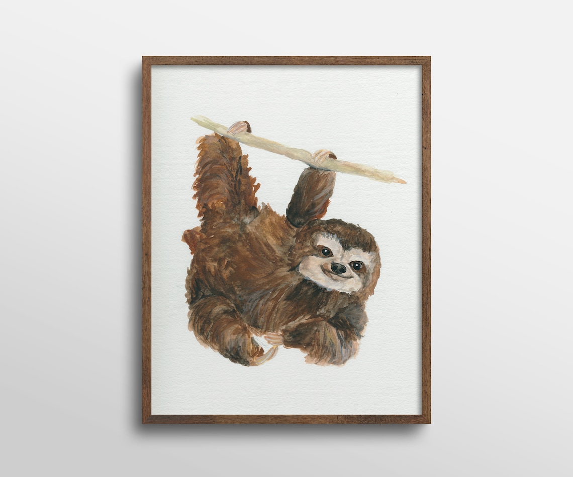 Swinging Sloth Nursery Watercolor Art Print