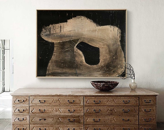 Large Black Textured Wall Art Brown Black Minimalist Painting Wabi Sabi Wall Art Brown Abstract Painting On Neutral Art Wall Decor