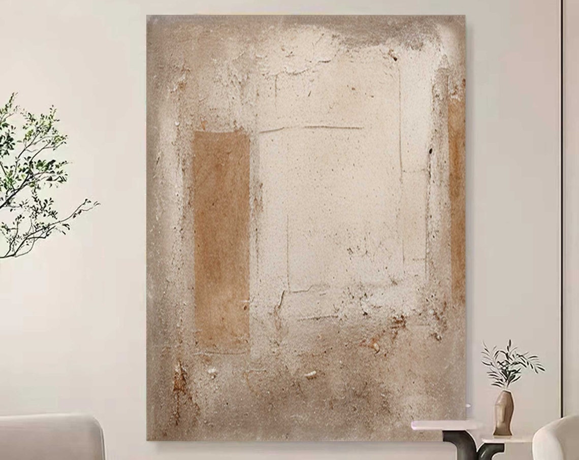 Beige Geometric Abstract Brown Block Column Wabi Sabi Texture Poster