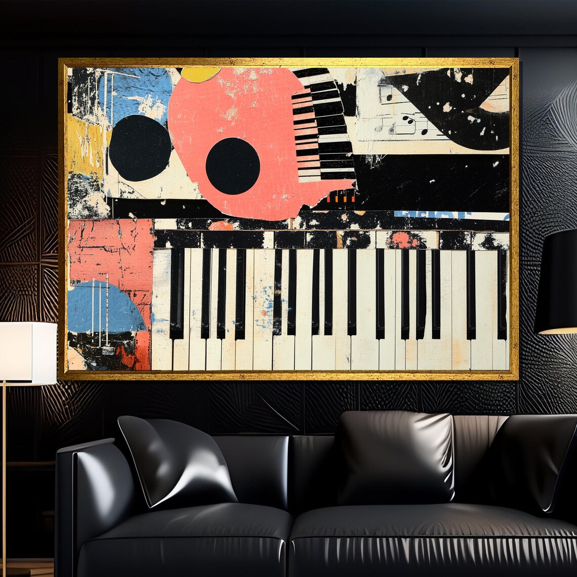 Retro Piano Keys Collage Music Notes Abstract Jazz Pop Art Mixed Media Poster