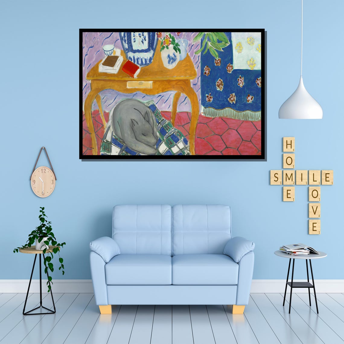 Blue And White Vase Still Life With Sleeping Cat Matisse Style Poster - Image 2