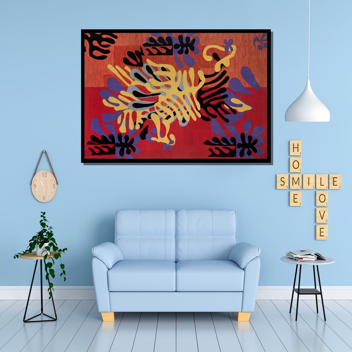 Matisse Style Abstract Floral Cutout Red Background Wall Poster - Image 3