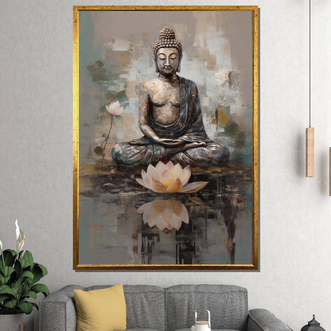 Meditating Buddha Lotus Flower Zen Spiritual Calm Oil Painting Poster - Image 4