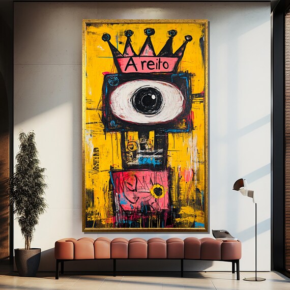 Crowned Eye Areito Bold Yellow Neoexpressionist Street Art Poster