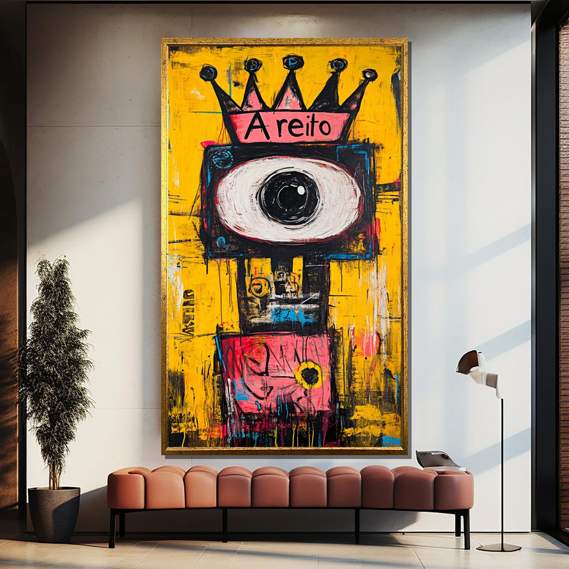 Crowned Eye Areito Bold Yellow Neoexpressionist Street Art Poster