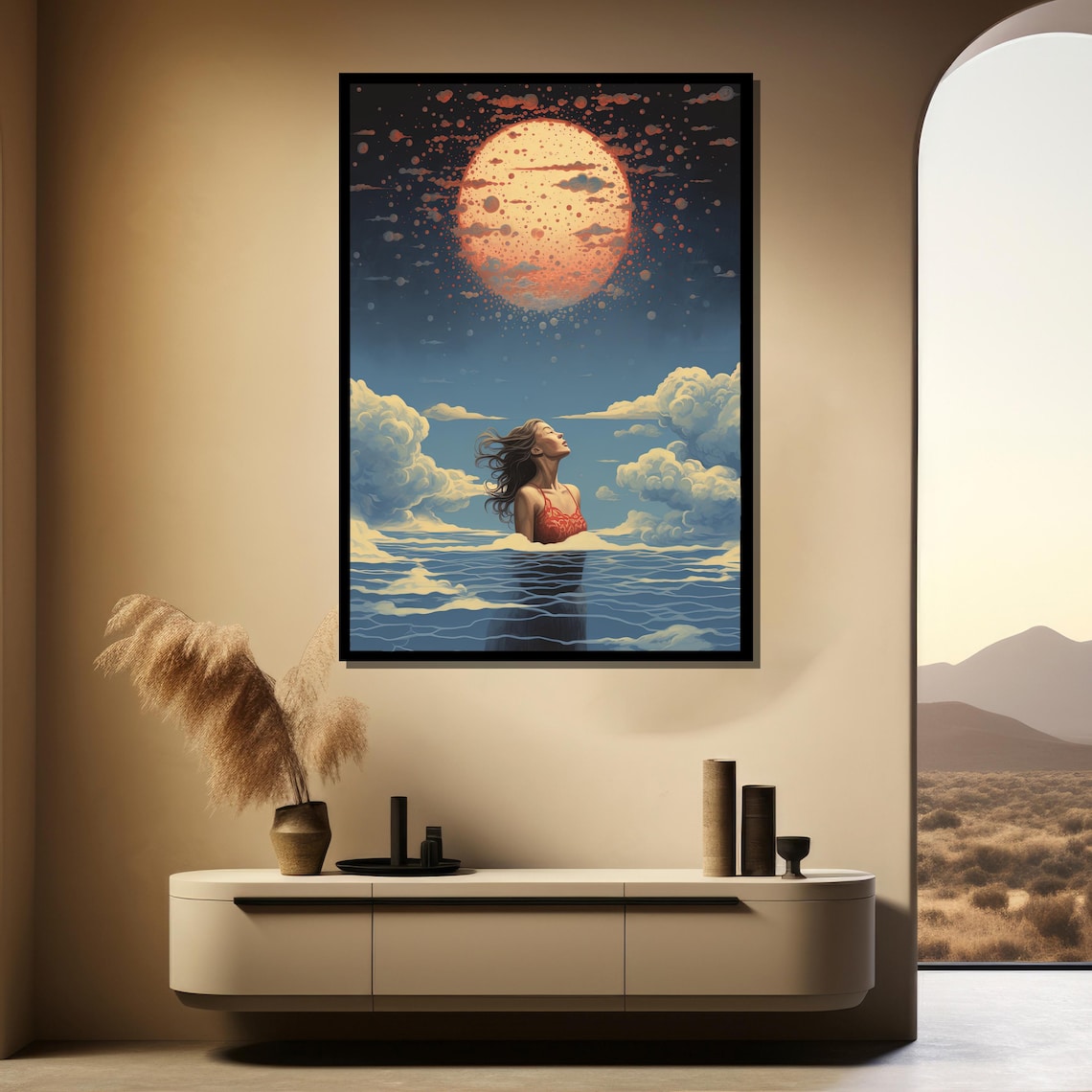 Dreamy Woman In Water With Surreal Sun Mystical Ocean Scene Poster - Image 3