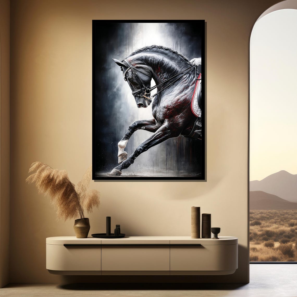 Black Horse Leaping Dramatic Dark Equestrian Fine Art Poster - Image 2