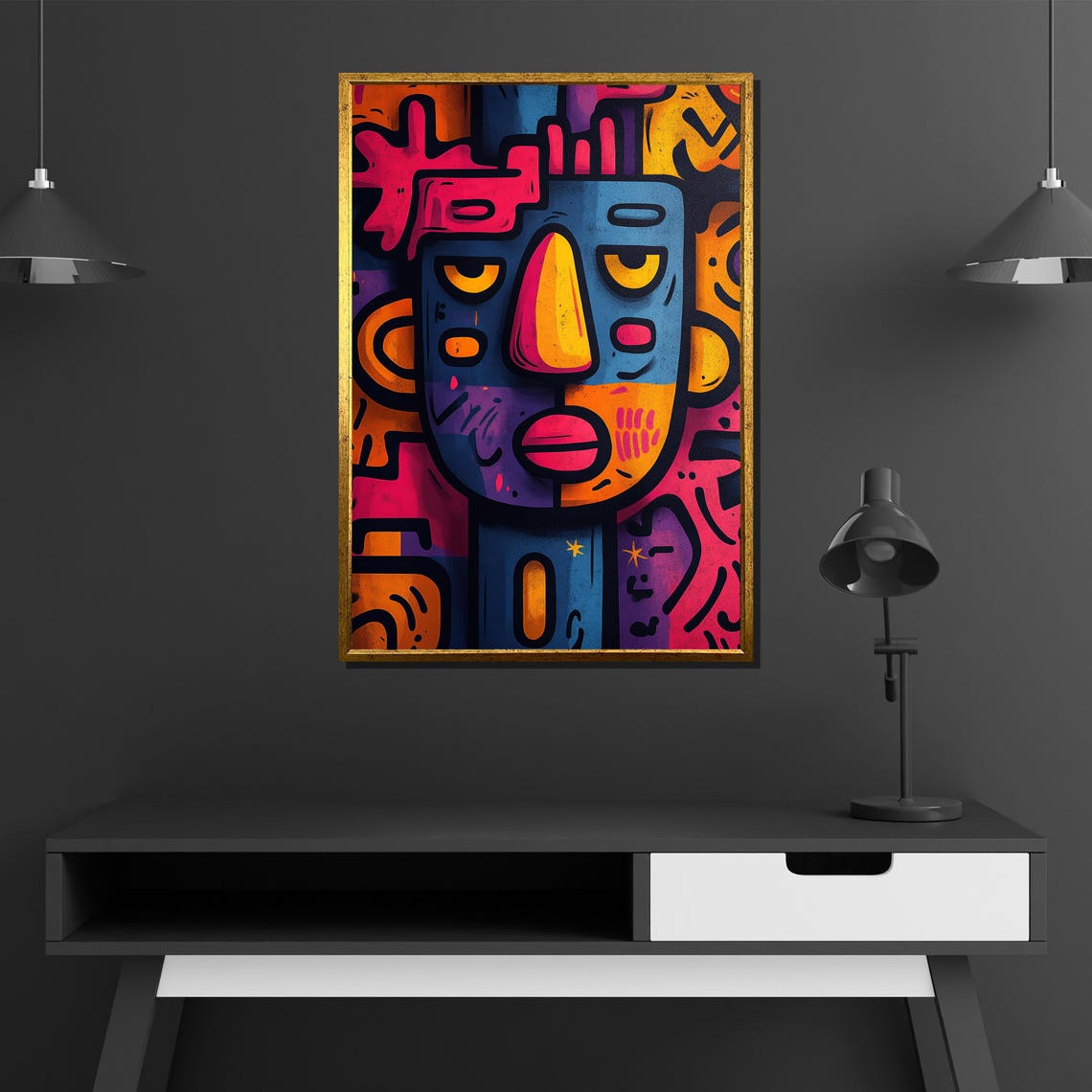 Colorful Abstract Tribal Mask Face Bold Pop Art Portrait Poster - Image 2