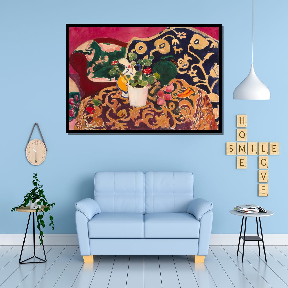 Geranium Still Life On Patterned Cloth Floral Tapestry Art Poster