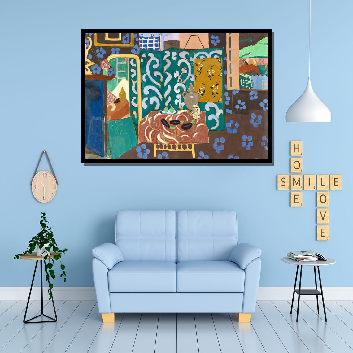 Matisse Style Boho Interior With Patterned Screen And Fruit Poster - Image 3