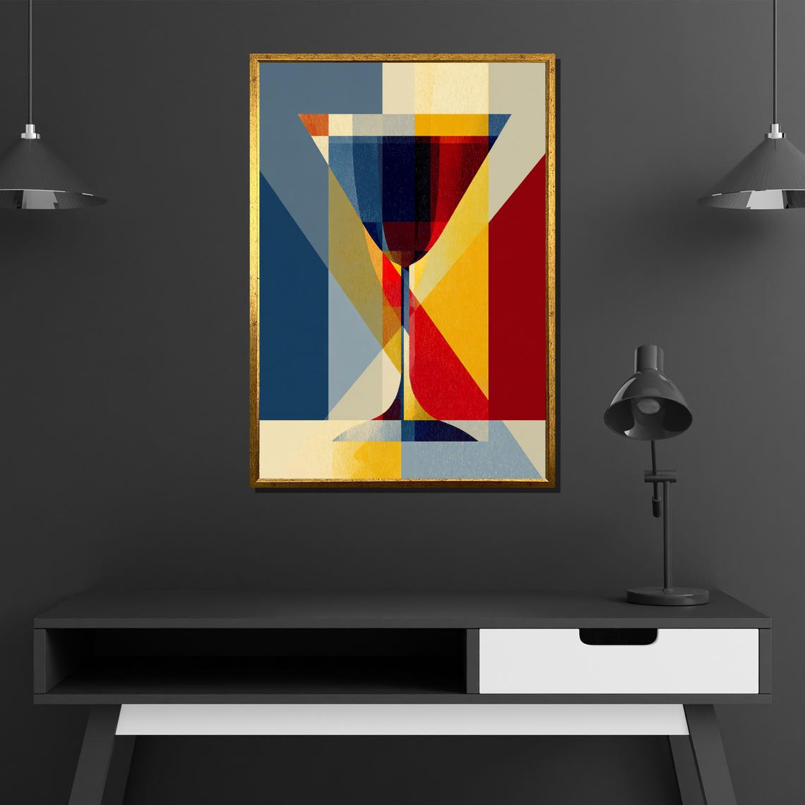 Abstract Geometric Wine Glass Cubist Red Wine Modern Art Poster - Image 2