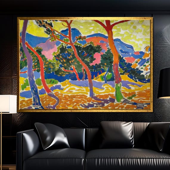 Fauvist Pine Forest With Henri Matisse Inspired Energy Canvas Painting Ready To Hang Gift Boho Wall Art Modern Decor