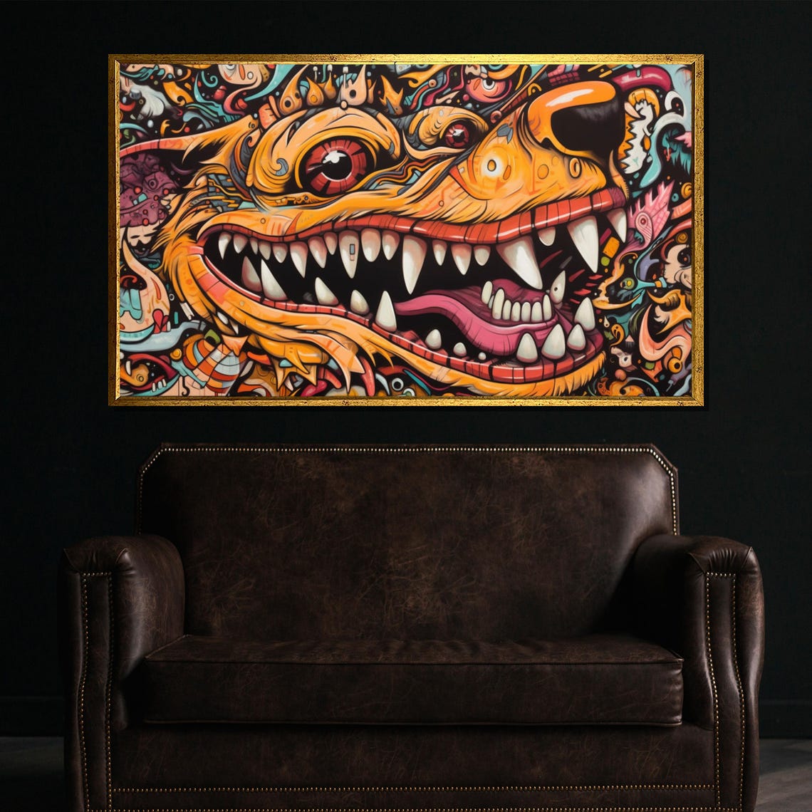 Graffiti Wolf Canvas Painting Abstract Street Art Wall Decor Ready To Hang Modern Home Urban Style Gift
