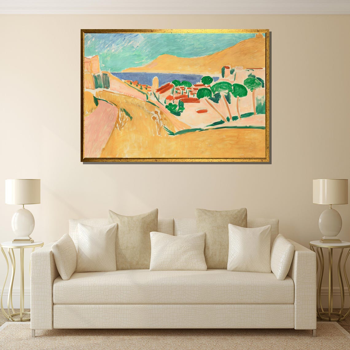 Matisse Style Coastal Hillside Village With Cypress Trees Poster - Image 2