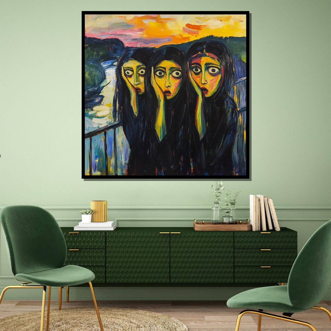 The Three Screaming Women Canvas Expressionist Art Inspired By Munchs Iconic Work With Feminine Energy For Bold Modern Emotional Decor - Image 3