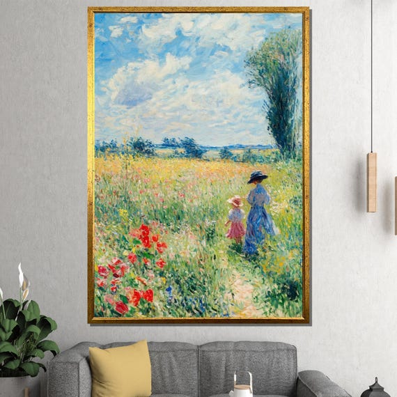 Claude Monet Poppy Field At Argenteuil Impressionist Canvas Print Ready To Hang Gift Boho Wall Art Midcentury Modern