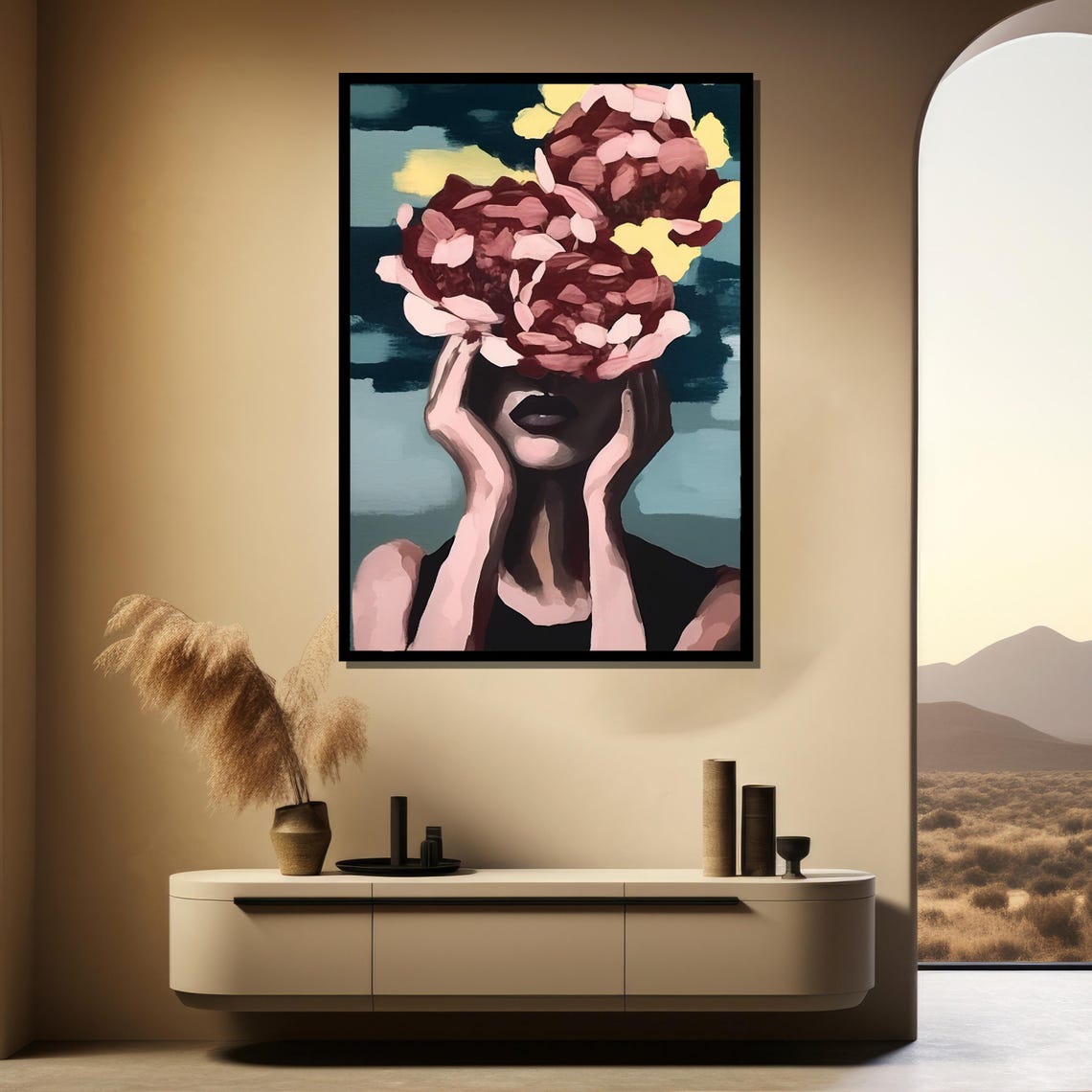 Abstract Woman With Flowers Face Hidden Pink Petal Portrait Poster - Image 3
