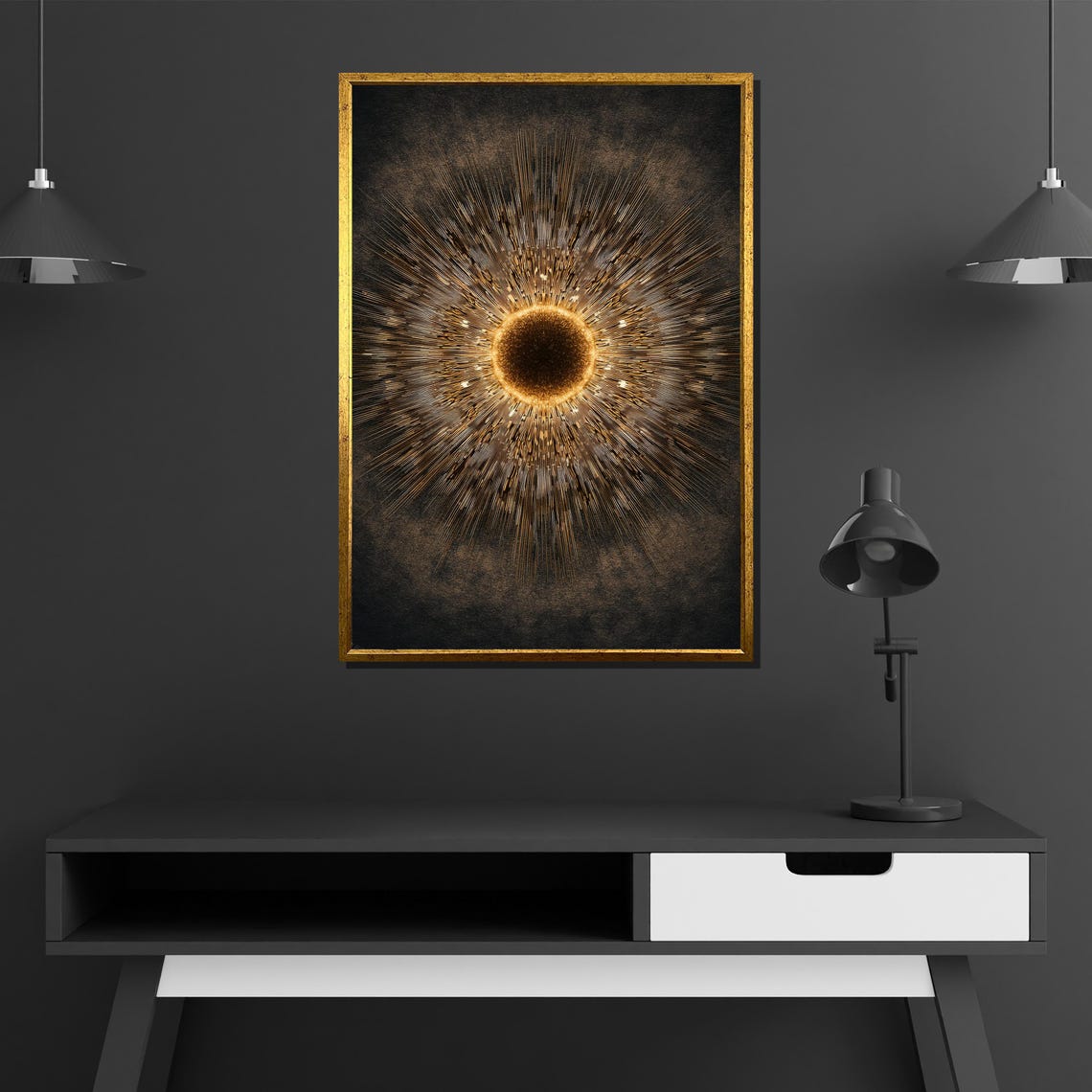 Radiant Golden Sunburst on Black Modern Luxury Abstract Wall Poster - Image 4