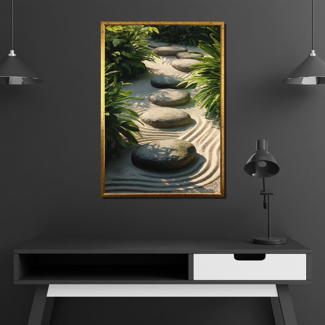 Peaceful Zen Stone Path Garden Raked Sand Minimalist Nature Poster - Image 4
