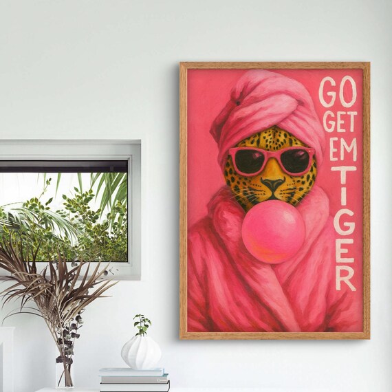 Go Get Em Tiger Leopard Sunglasses Bubble Gum Funny Animal Poster
