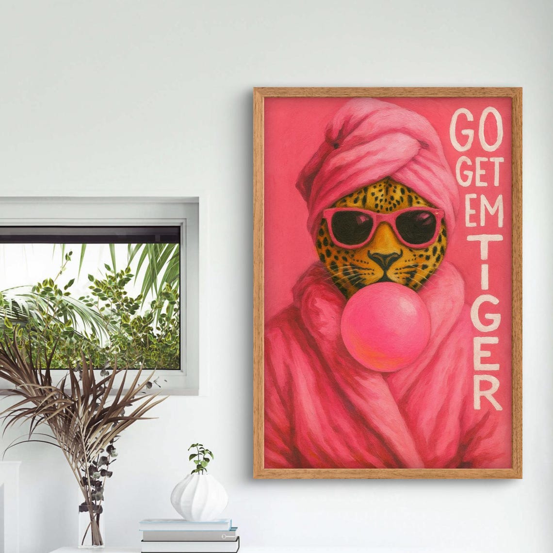 Go Get Em Tiger Leopard Sunglasses Bubble Gum Funny Animal Poster