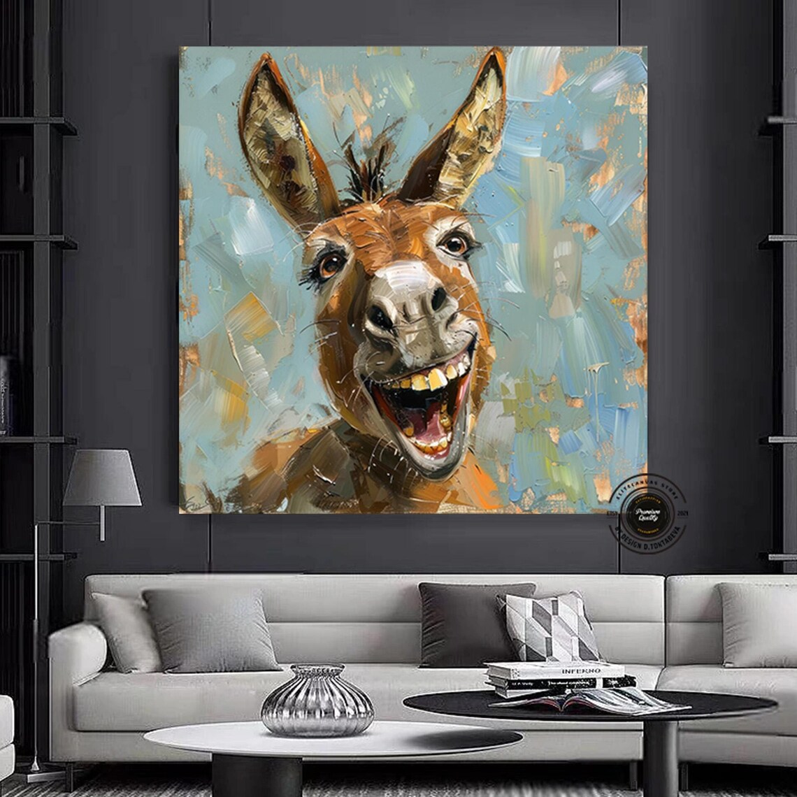 Funny Laughing Donkey Grinning Animal Oil Painting Humor Poster